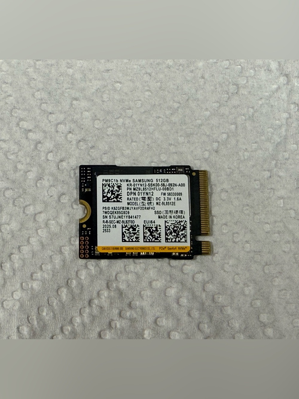 Samsung PM9C1B 512GB NVMe SSD, M.2 2230 form factor, removed from a Dell mini PC